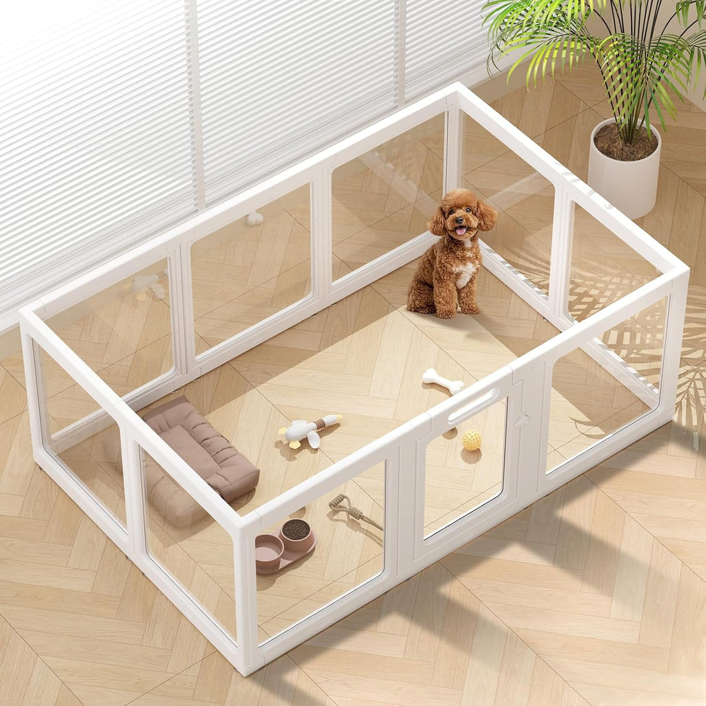 Clear Acrylic Dog Playpen Indoor, Puppy Cat Small Pet Play Pen, Pet Cat Playpen for Rabbits, Dog Fence Crate Kennel