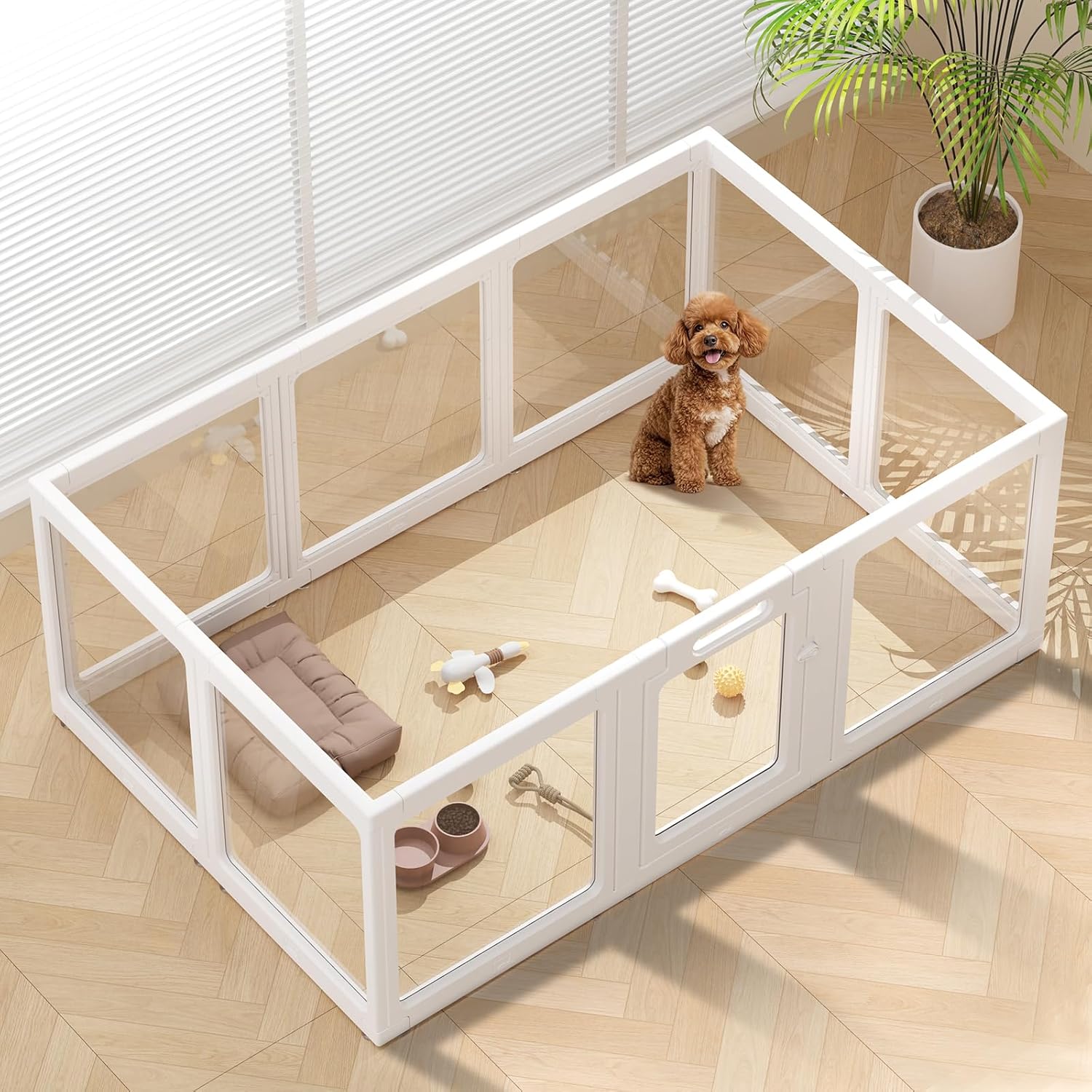 Clear Acrylic Dog Playpen Indoor, Puppy Cat Small Pet Play Pen, Pet Cat Playpen for Rabbits, Dog Fence Crate Kennel