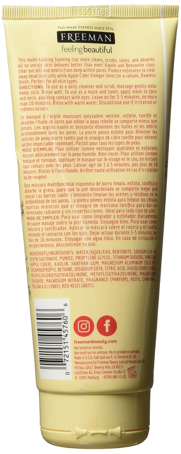 Cleansing Apple Cider Vinegar Clay Mask & Facial Scrub, Face Mask Tones, Purifies, Flawless Complexion, Clay and