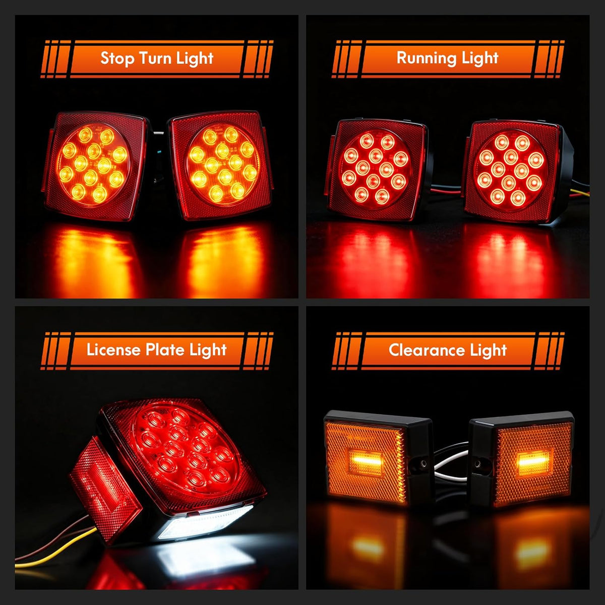 LED Trailer Lights Kit Submersible Boat Trailer Lights with Wiring Harness | IP67 Waterproof, DOT Compliant, 25FT