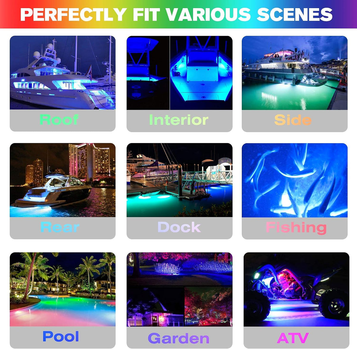 HUSUKU Underwater LED Boat Lights GT1 2000LM 36LED 6.7in RGB Surface Mount