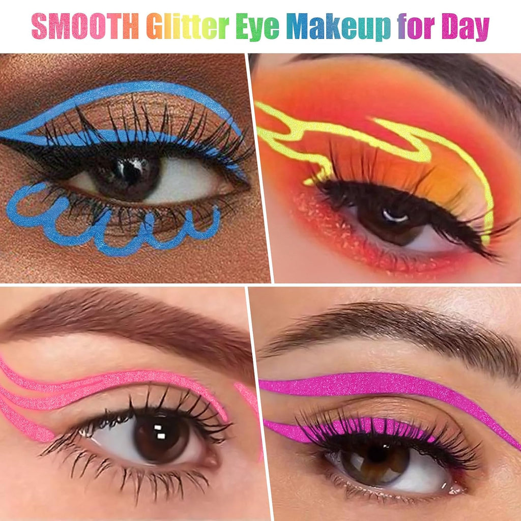7-Color UV Glitter Liquid Eyeliner, Waterproof Neon Eye Liner