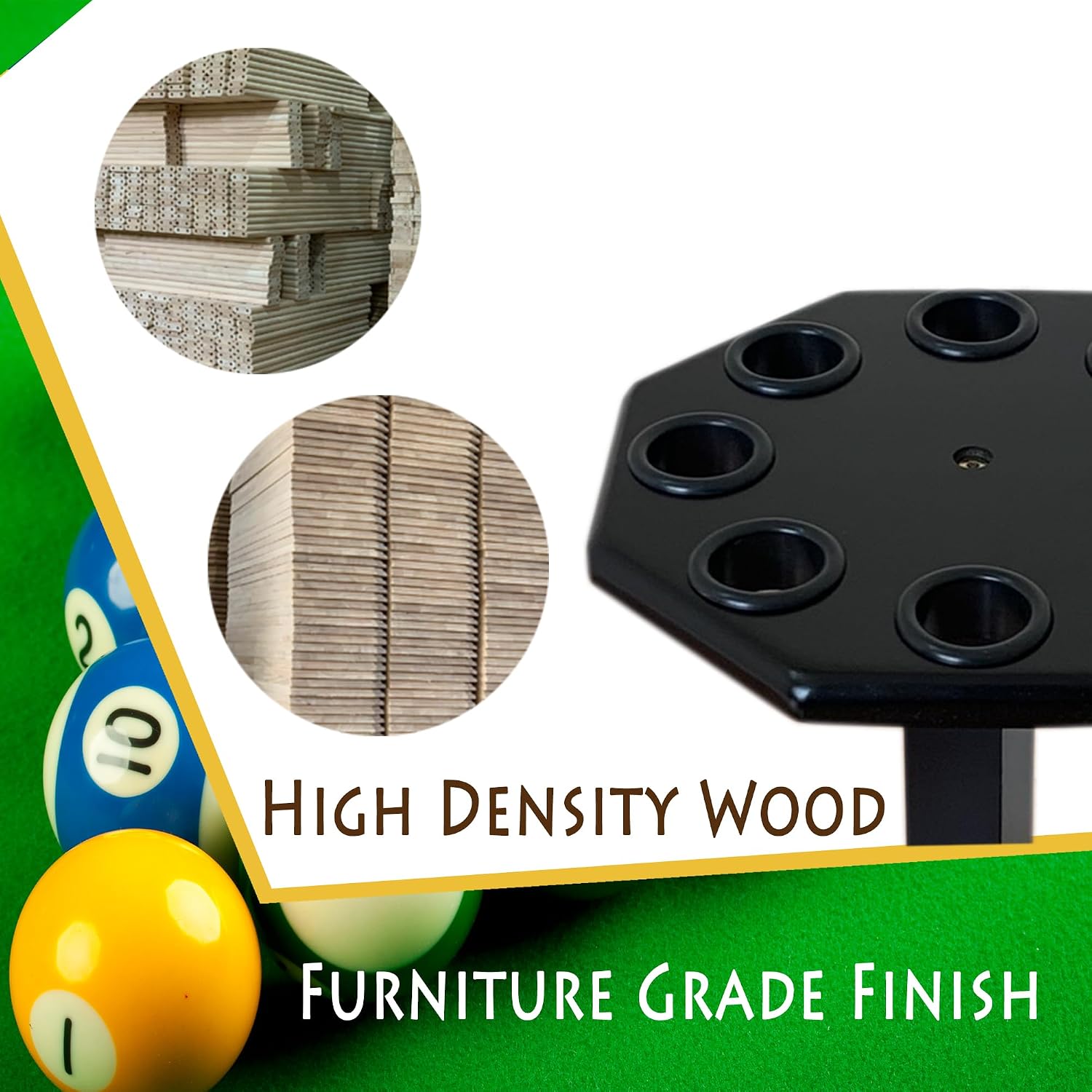 Freestanding Billiard Cue Rack, Pool Table Accessories Hold 8 Cues, Pool Cue Stick Holder, Wooden Floor Stand Pool