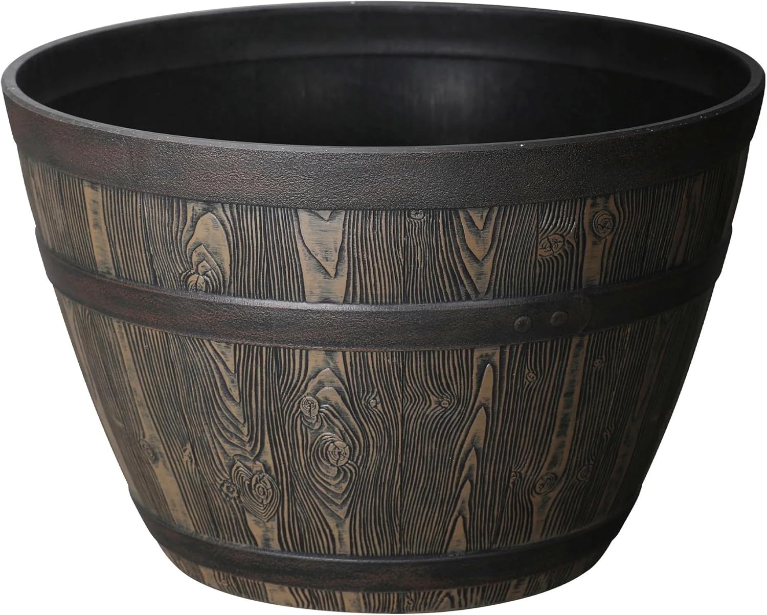 20 Inch Whiskey Barrel Planter, 100% Recycled Resin Large Round Flower Pot with Wood Grain Detail, Indoor Outdoor