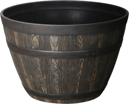 20 Inch Whiskey Barrel Planter, 100% Recycled Resin Large Round Flower Pot with Wood Grain Detail, Indoor Outdoor