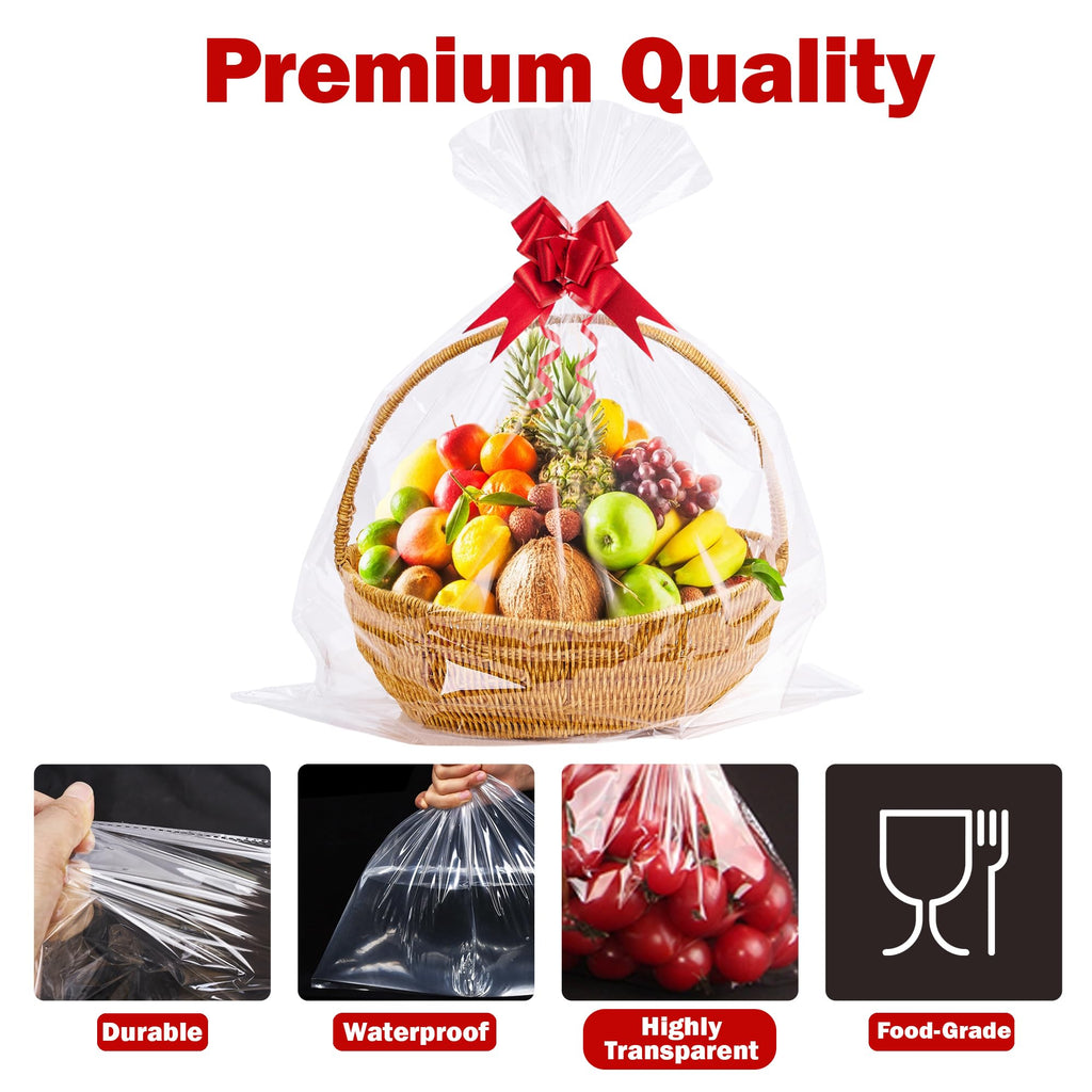 22 Pcs 24"x30" Cellophane Bags for Gift Baskets Wrap