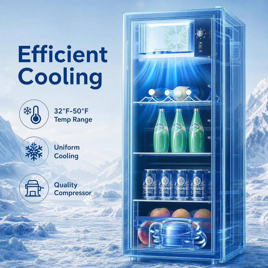 170 Can Beverage Refrigerator, Wine Cooler with 7 Adjustable Thermostat