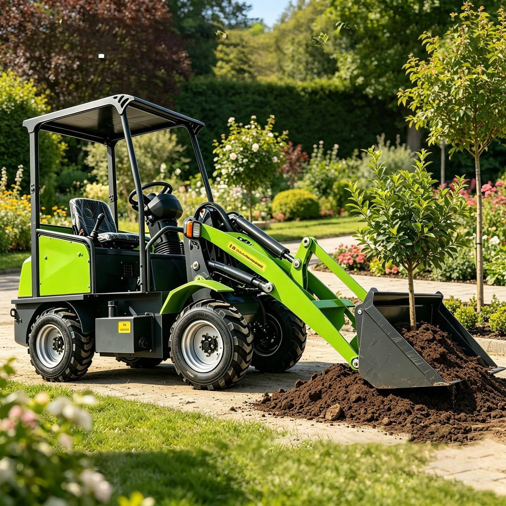 Full Electric Wheel Loader with Bucket, Compact Front End Loader, 1760 Lb Load Capacity Electric Wheel Skid Steer