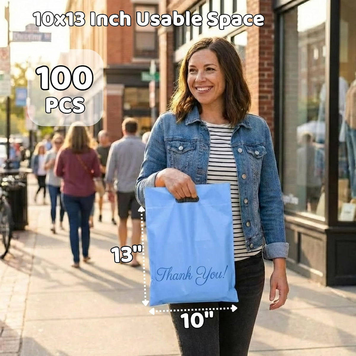 Blue Poly Mailers with Handle, 10x13, 100 Pack, Packaging Bags