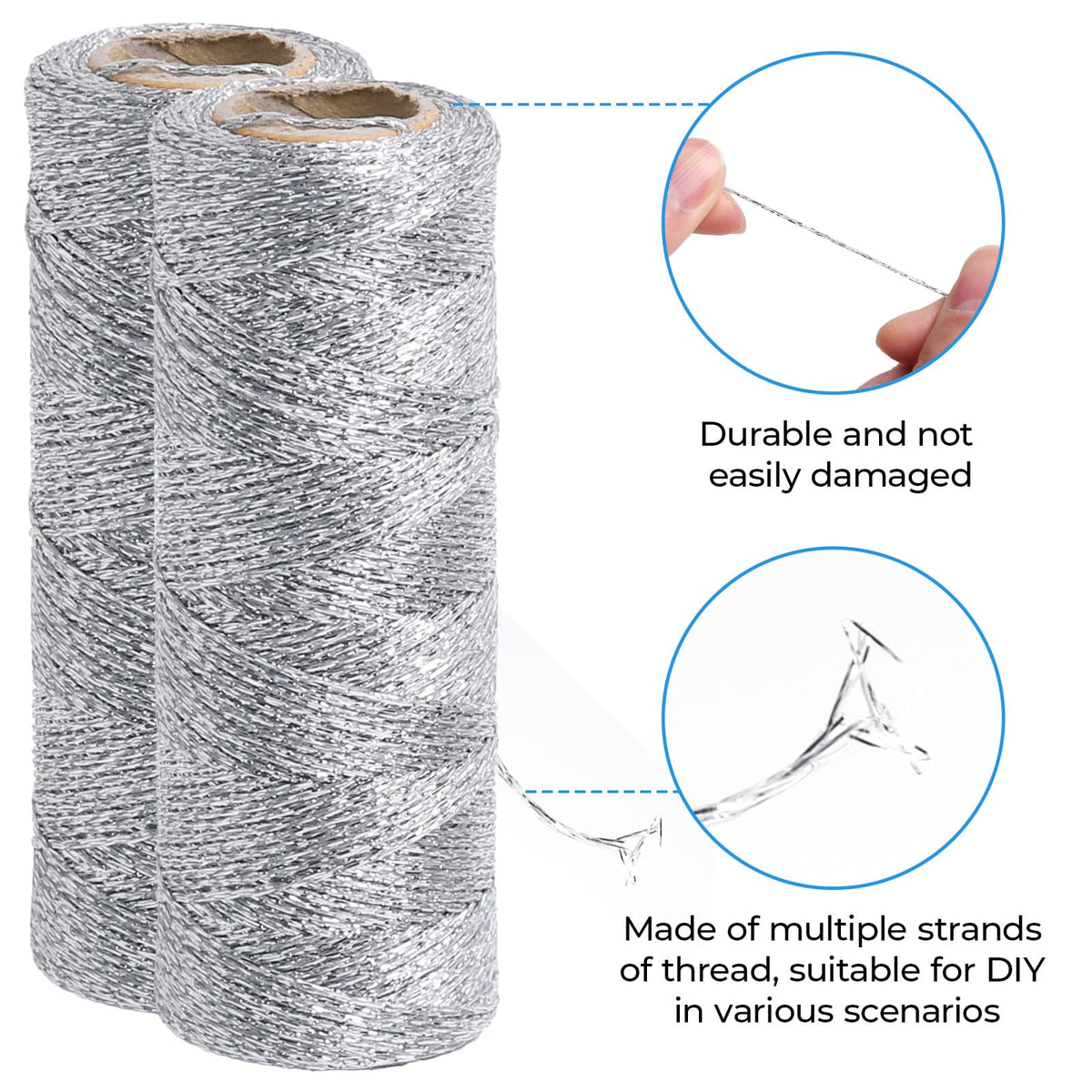 Silver String Silver Twine 658 Feet 1.5mm Silver String for Ornaments Christmas String Twine for Gift Wrapping