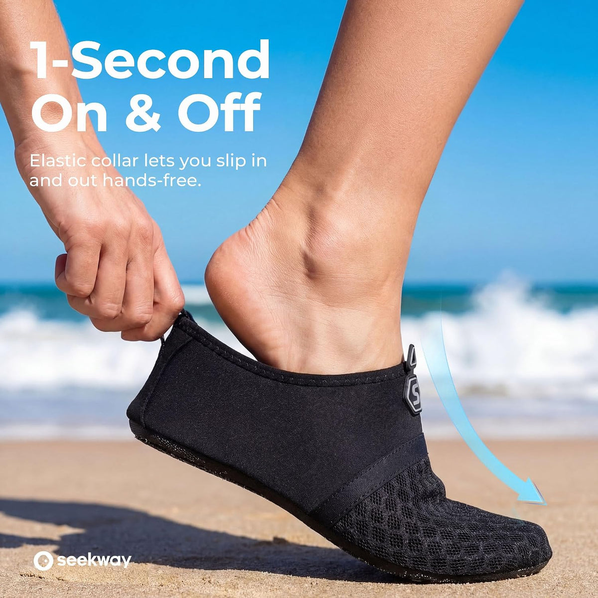 Water Shoes Quick-Dry Aqua Socks Barefoot Slip-on for Beach Pool Swim River Yoga Lake Surf Women Men Black SK001