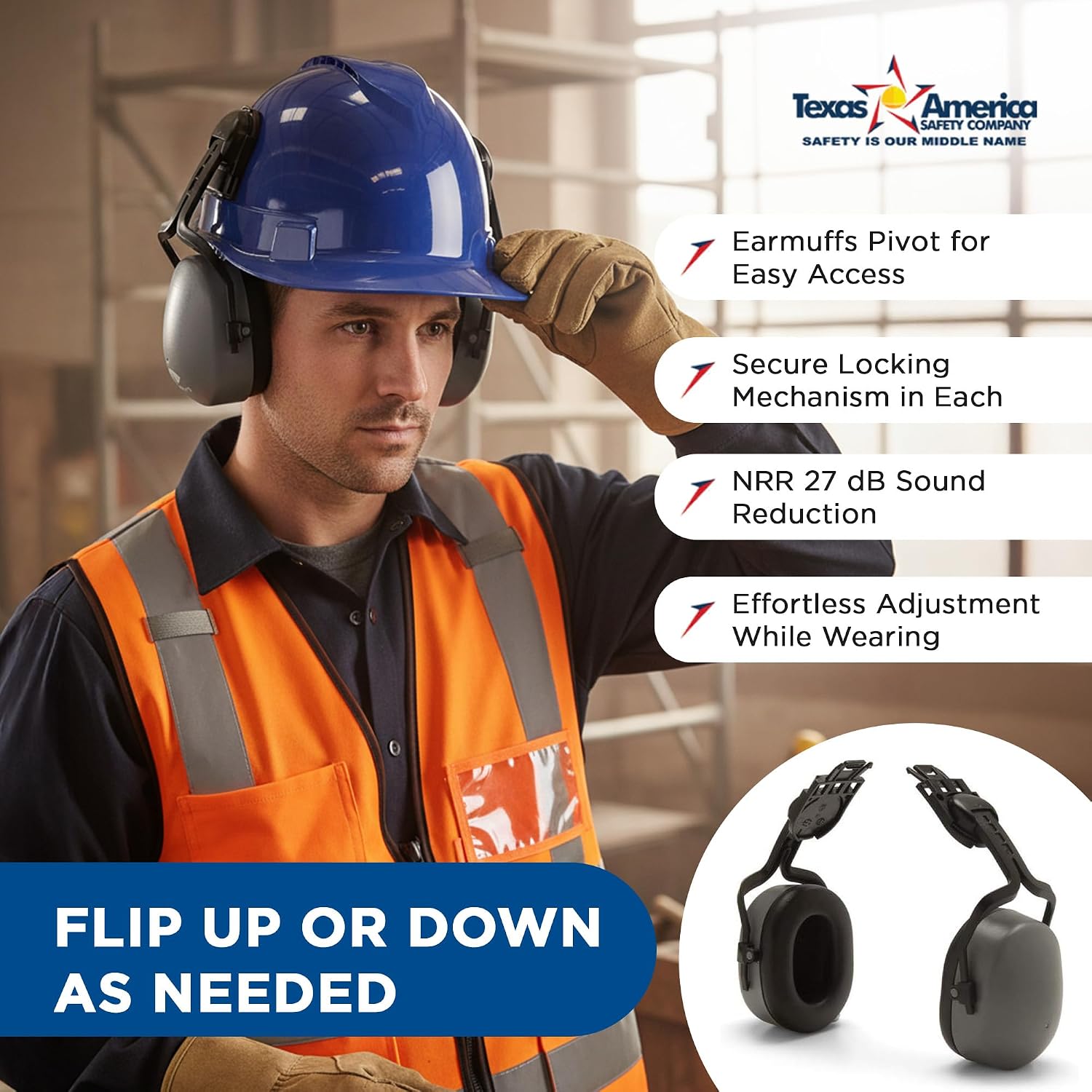 Ridgeline Cap Style Hard Hat Safety Helmet with Hard Hat Suspension and Earmuff Attachment Included for Head and