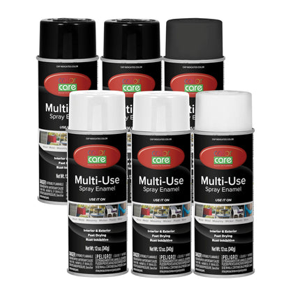 Spray Paint, 12 oz, 6-Pack (Flat/Gloss Black & White Mix) – All-Purpose, Indoor & Outdoor, Rust Resistant