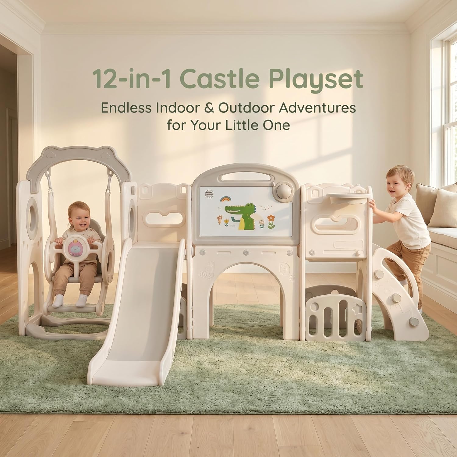Toddler Playsets Slide for Backyard Indoor 12-in-1 Swing Set Outdoor Freestanding Climber Playground Playset with