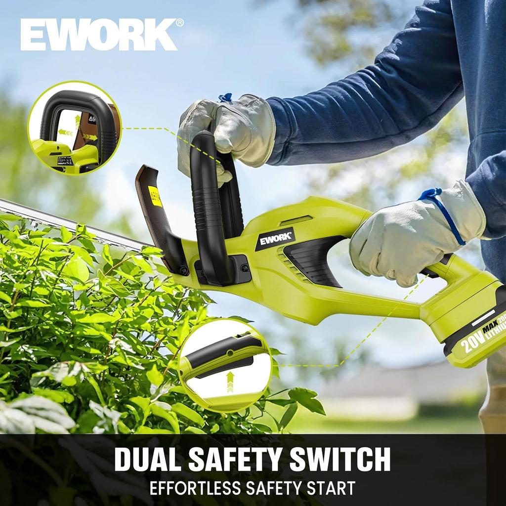 20V 22" Cordless Hedge Trimmer with 2 x 2.0Ah Battery and Charger | Handheld Electric Hedge Trimmer, Lightweight
