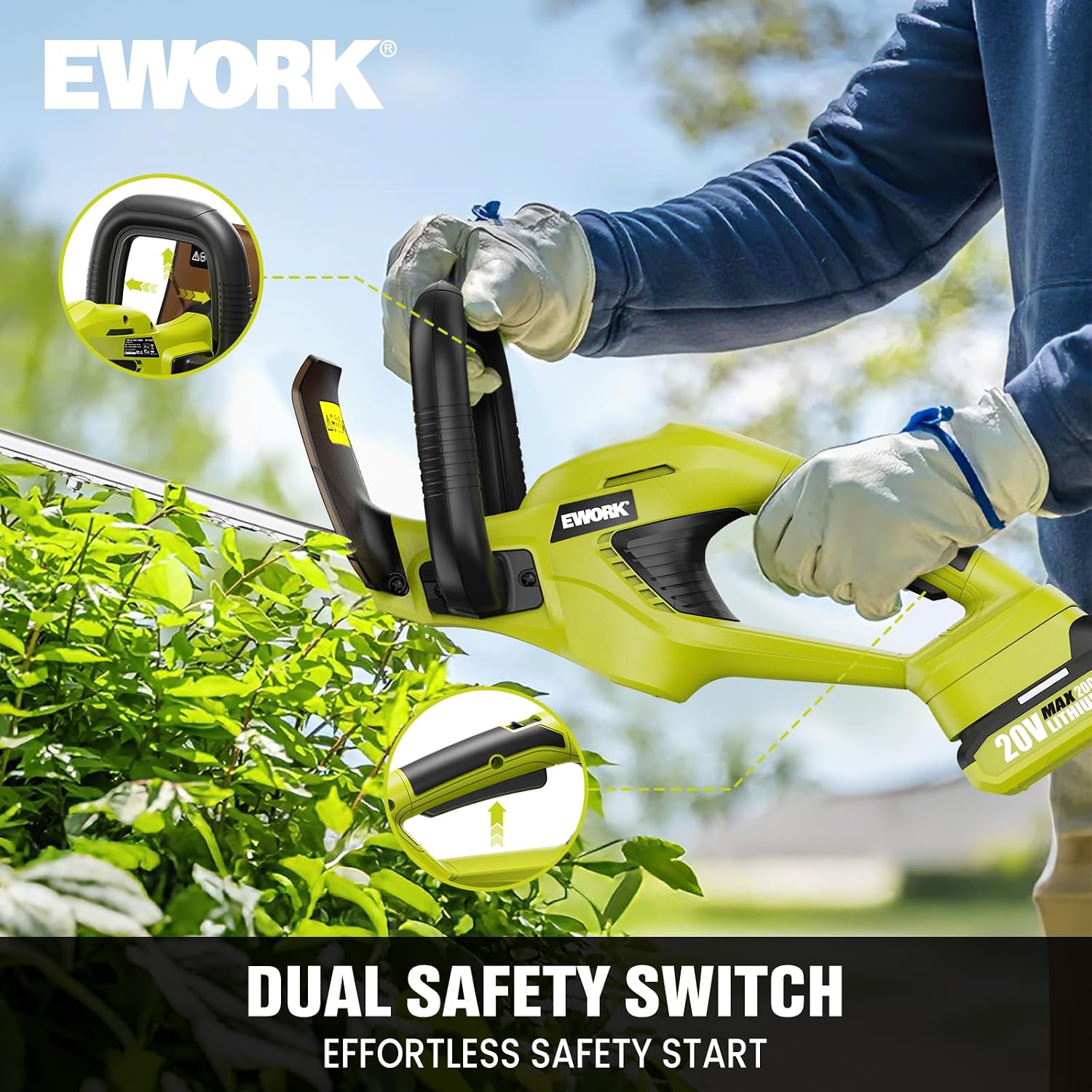20V 22" Cordless Hedge Trimmer with 2 x 2.0Ah Battery and Charger | Handheld Electric Hedge Trimmer, Lightweight