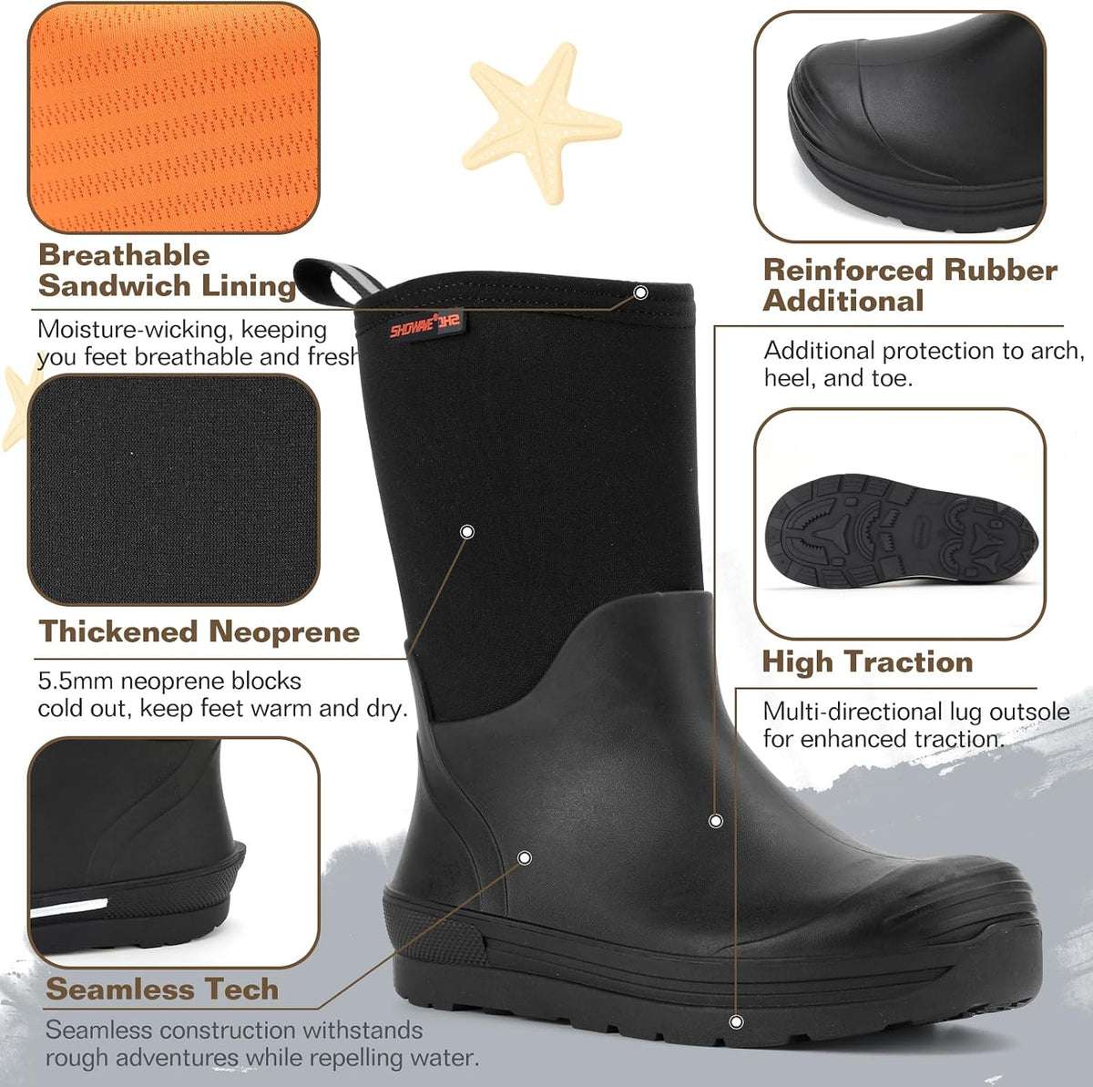 Kid's Rain Boots Waterproof Rubber Mud Boot Boys Girls Insulated Durable Neoprene Outdoor Boots All Seasons