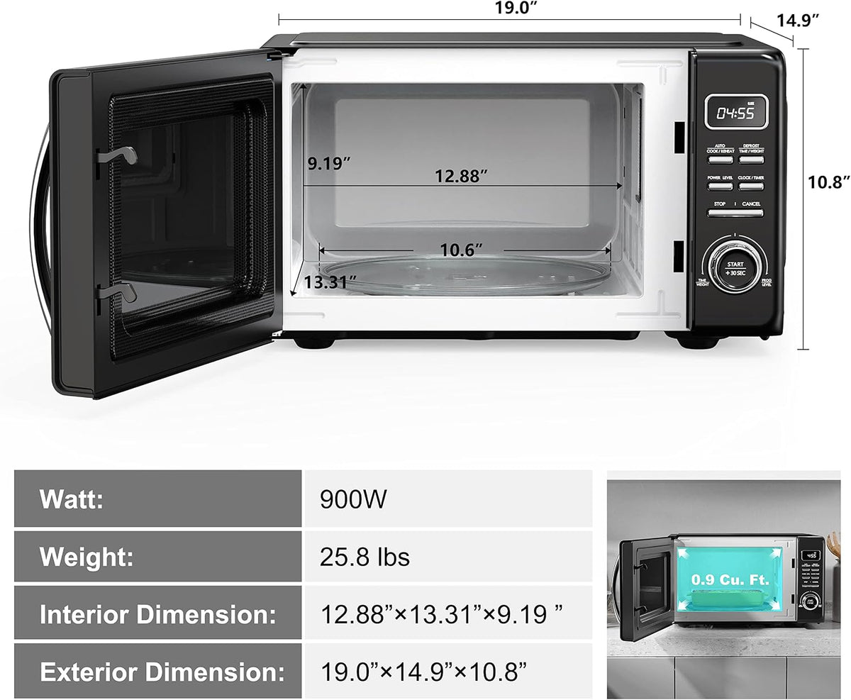 GLCMKZ09BKR09 Retro Countertop Microwave Oven with Auto Cook & Reheat, Defrost, Quick Start Functions, Easy Clean