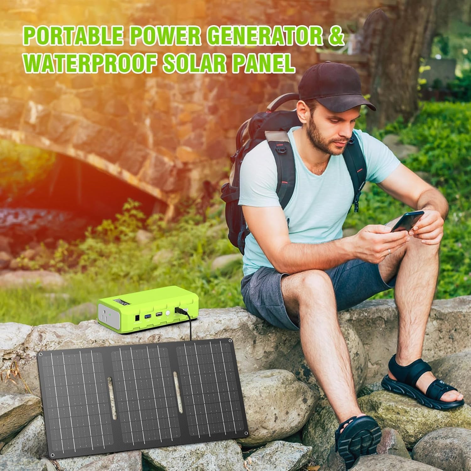24000mAh Portable Power Station with Panels Included 30W | Powkey 86Wh Solar Generator with AC Outlet 120V, Lithium