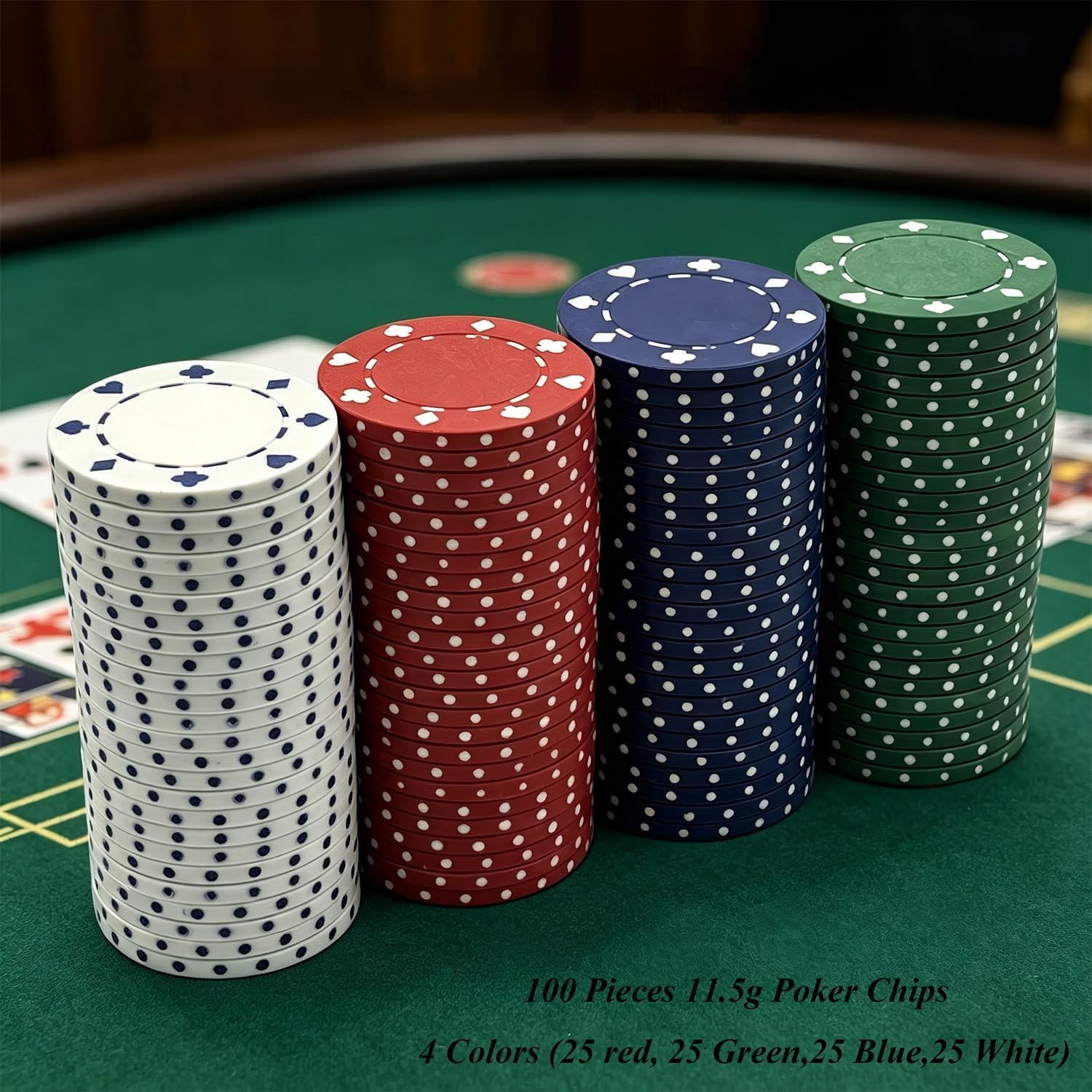 Casino Poker Chips - 11.5g Suited Design - 4 Colors