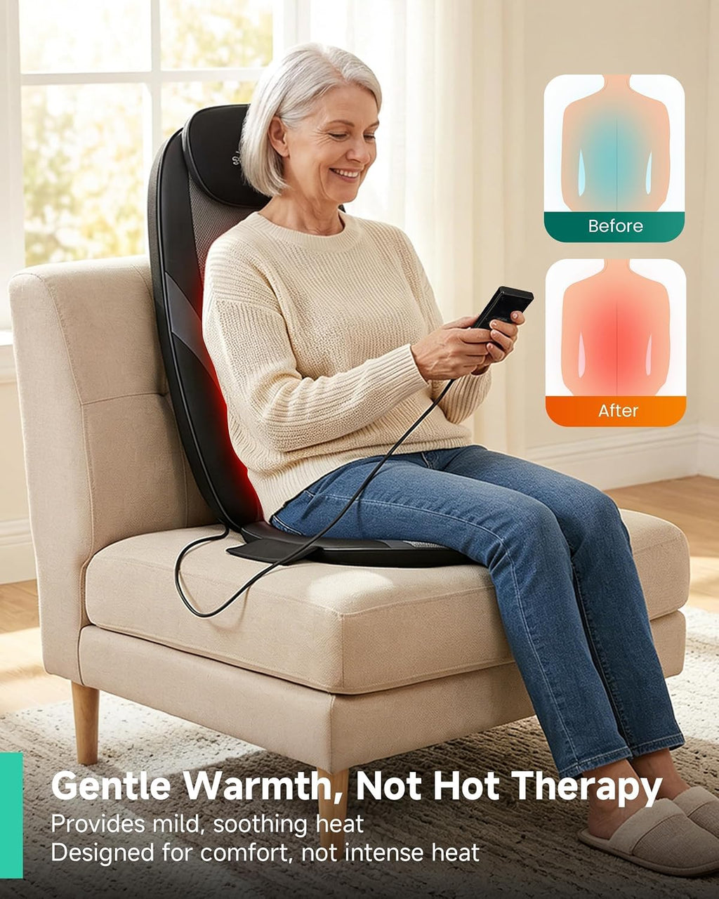 2026 Upgraded Shiatsu Roller Back Massager with Heat Massage Chair Pad Kneading Back Massager for Pain Relief Deep
