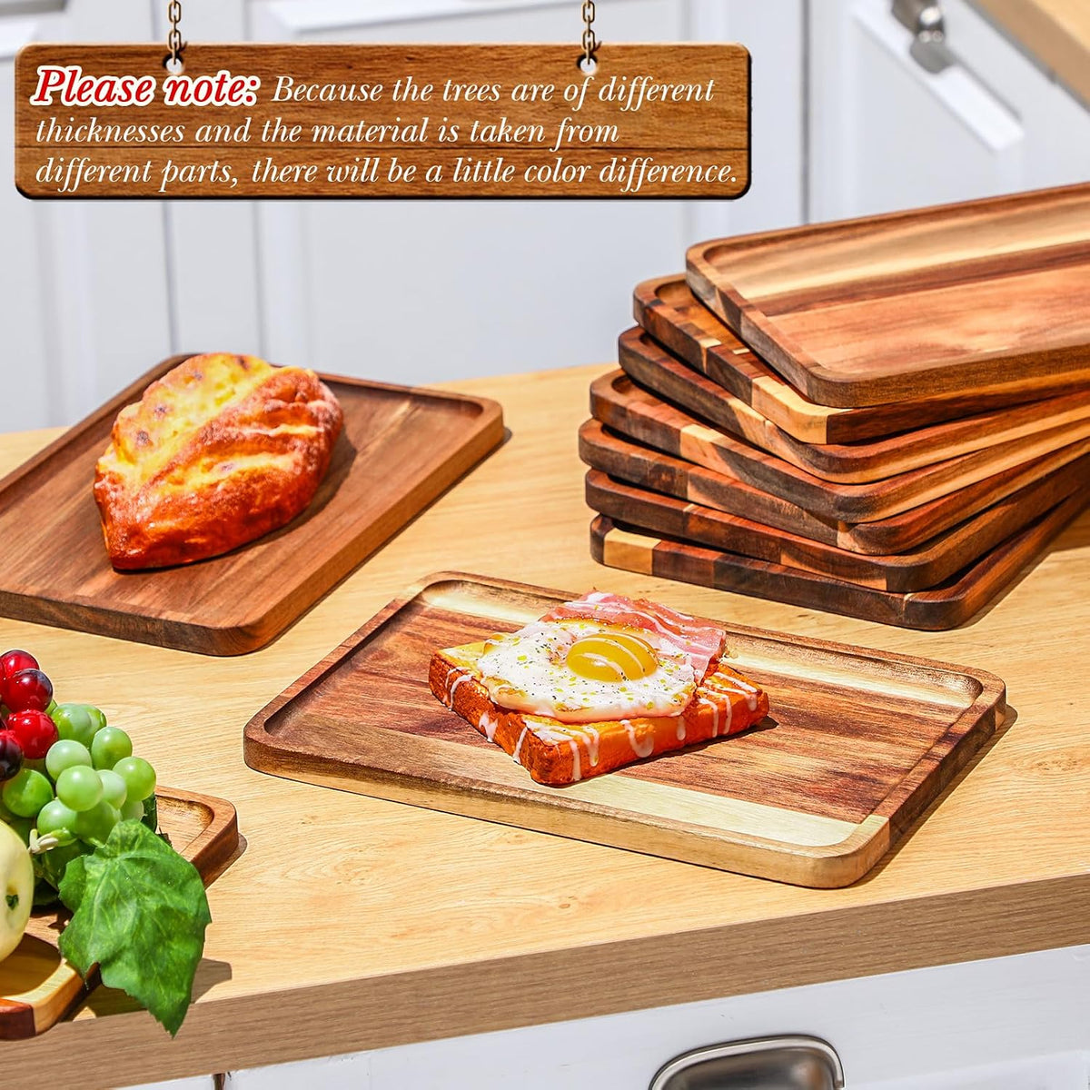 12 Pcs Acacia Wood Serving Tray Dinner Plates,8'' X 12'' X 0.6''