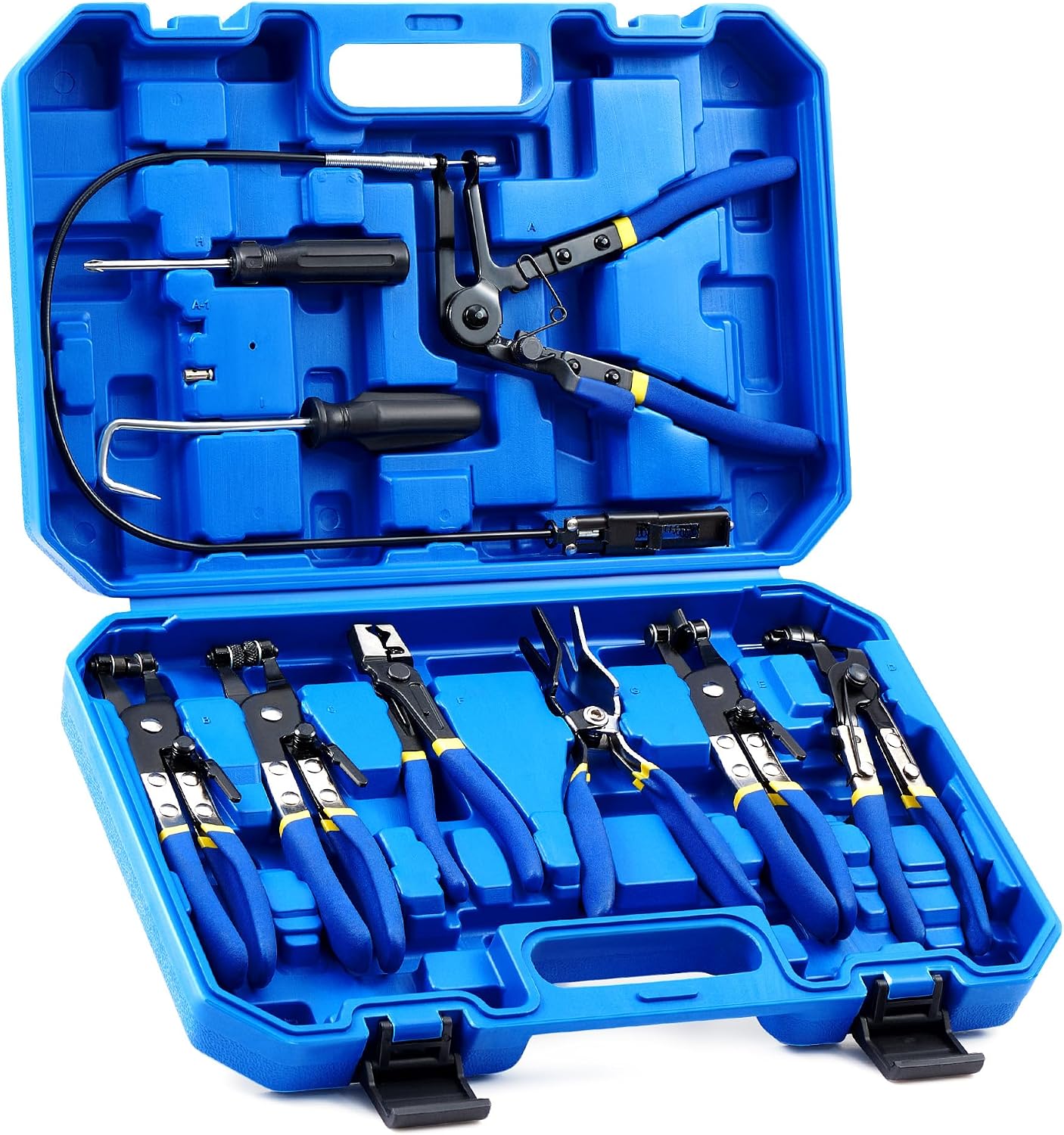 9pcs Hose Clamp Pliers for Fuel Oil & Water Hoses, Automotive Long Reach Hose Clamp Remover Kit with Flexible Wire