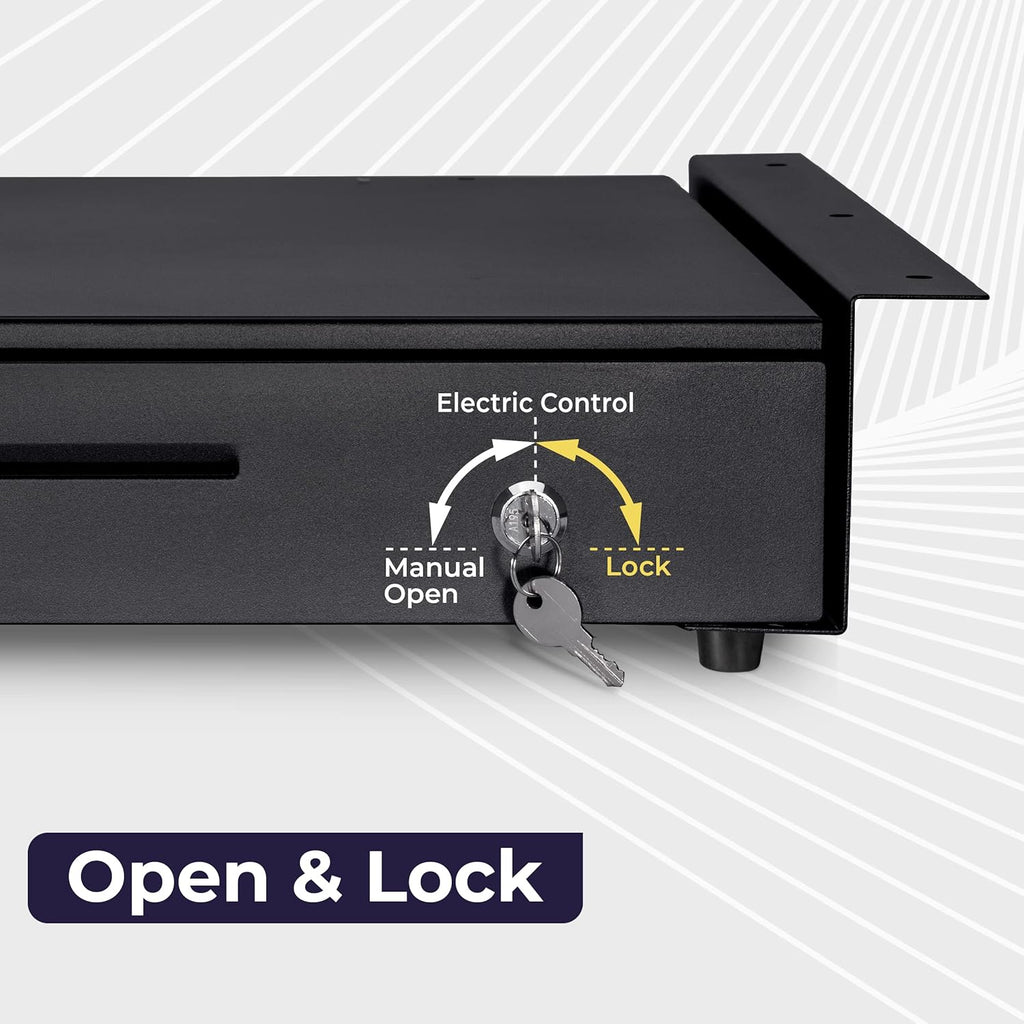 Cash Register Drawer with Under Counter Mounting Metal Bracket - 16" Black Cash Drawer for POS, 5 Bill 6 Coin Cash