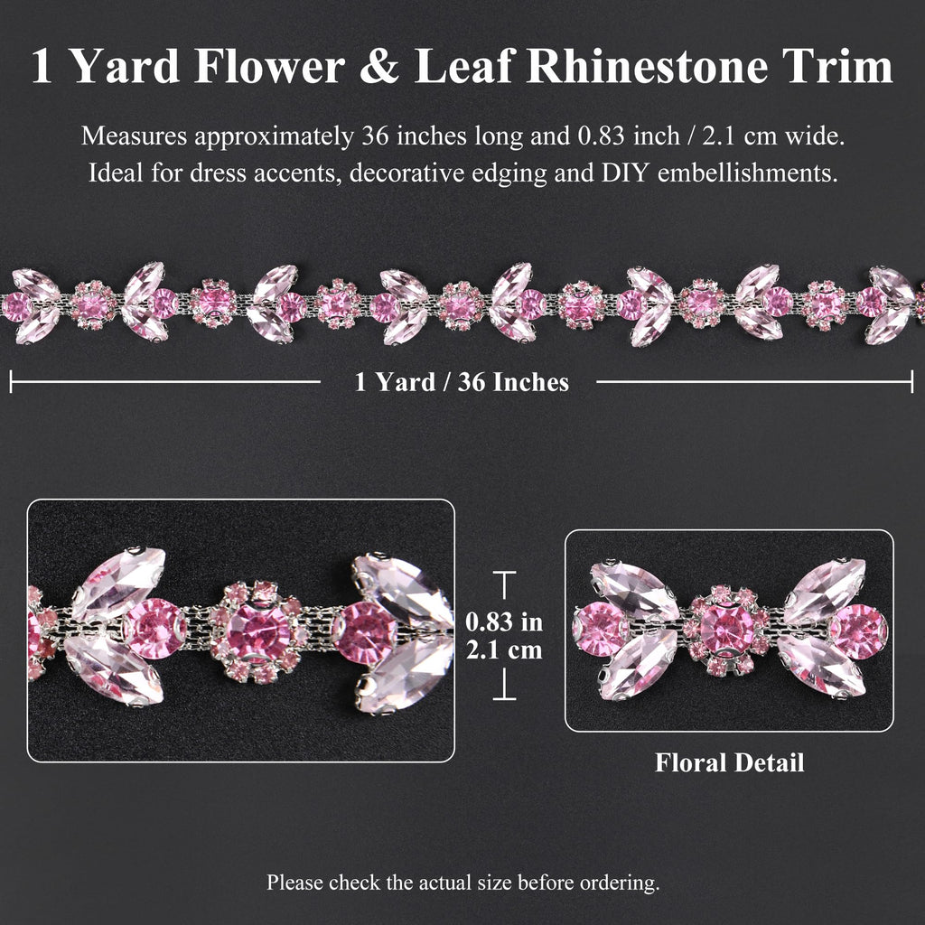 1 Yard Rhinestone Trim Chain, Gold AB Floral Applique for Dresses