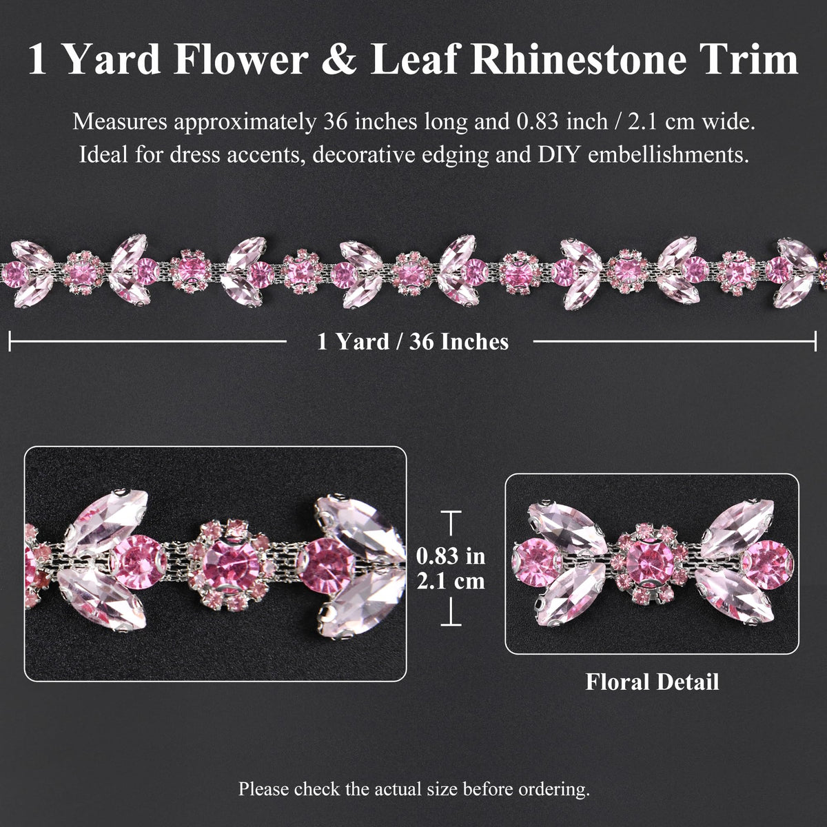 1 Yard Rhinestone Trim Chain, Gold AB Floral Applique for Dresses