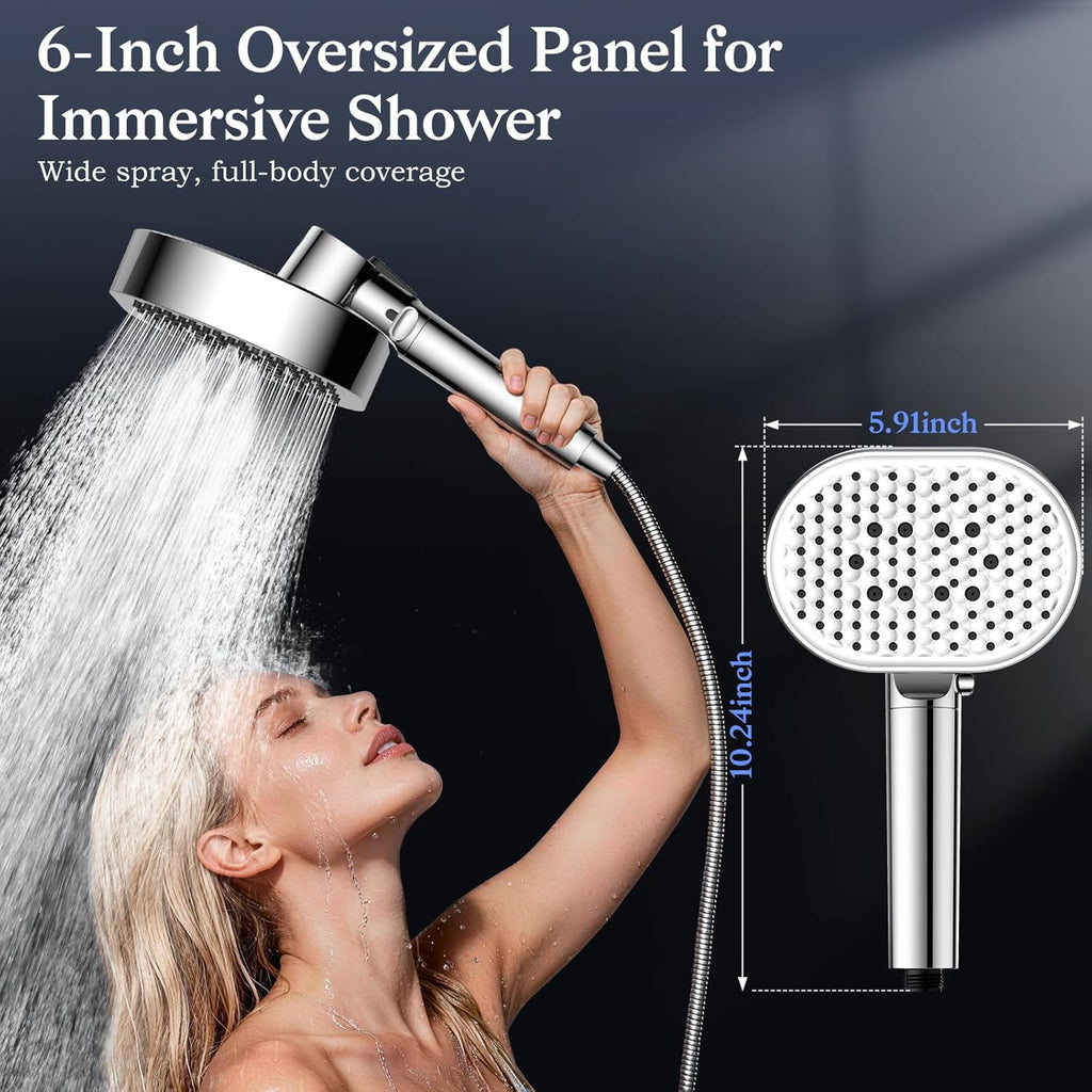 Filtered Shower Head with Handheld,High Pressure 4 Mode Shower with Filters | 6’’ Panel Shower Heads, Remove Chlorine