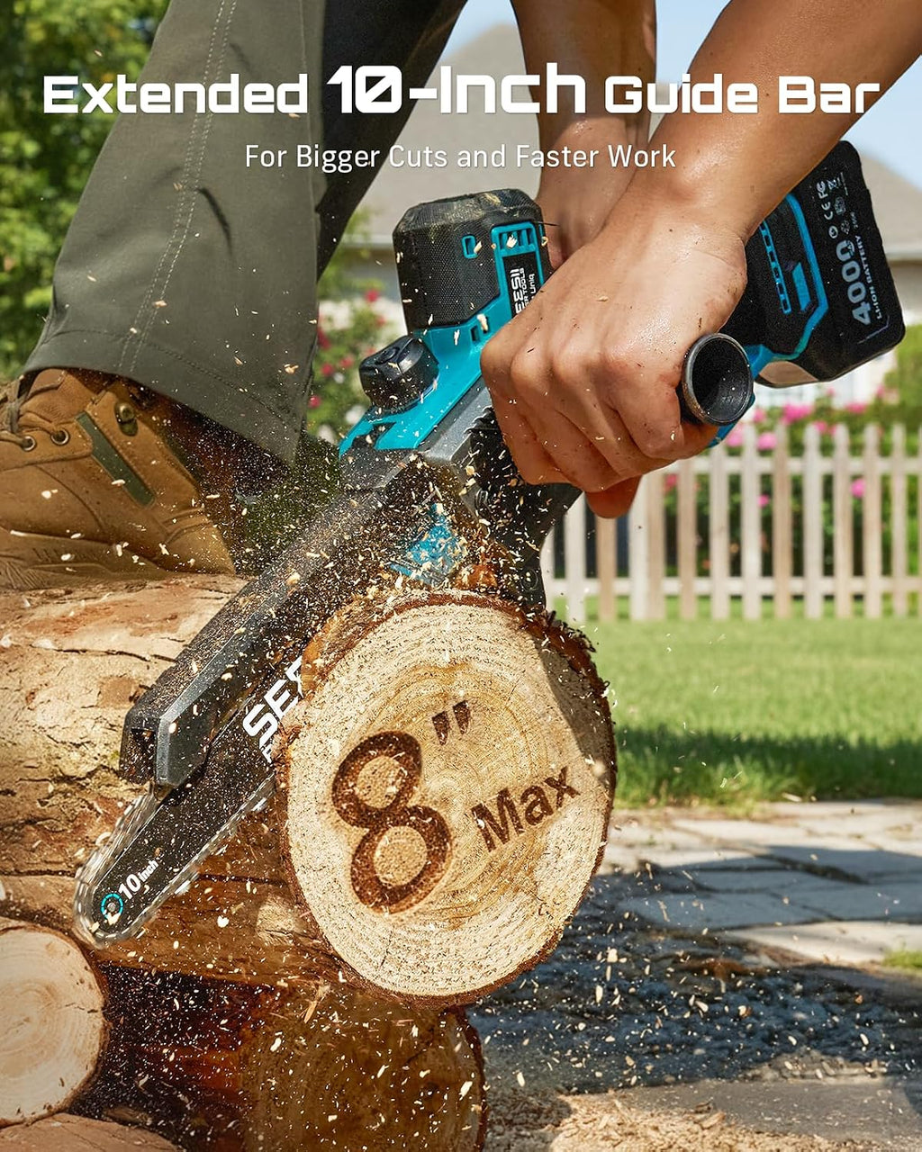 10-Inch 2-in-1 Cordless Pole Saw & Mini Chainsaw,2 x 4.0Ah Batteries | Brushless Handheld Chain Saw,Auto Oiling