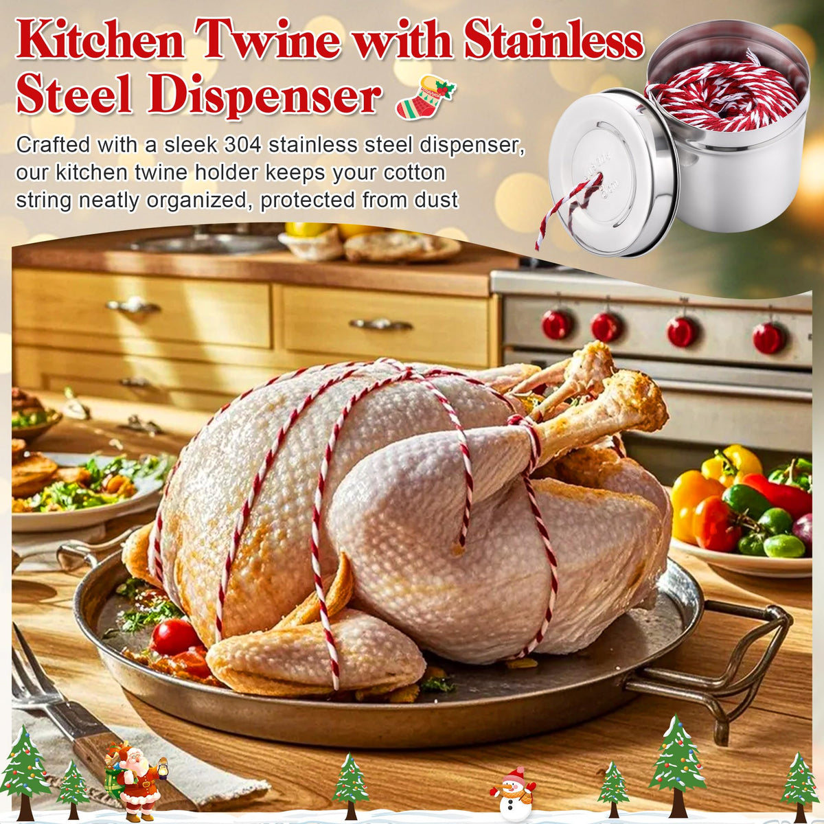 1 Set Kitchen Twine with Stainless Steel Dispenser Butcher Twine, Red