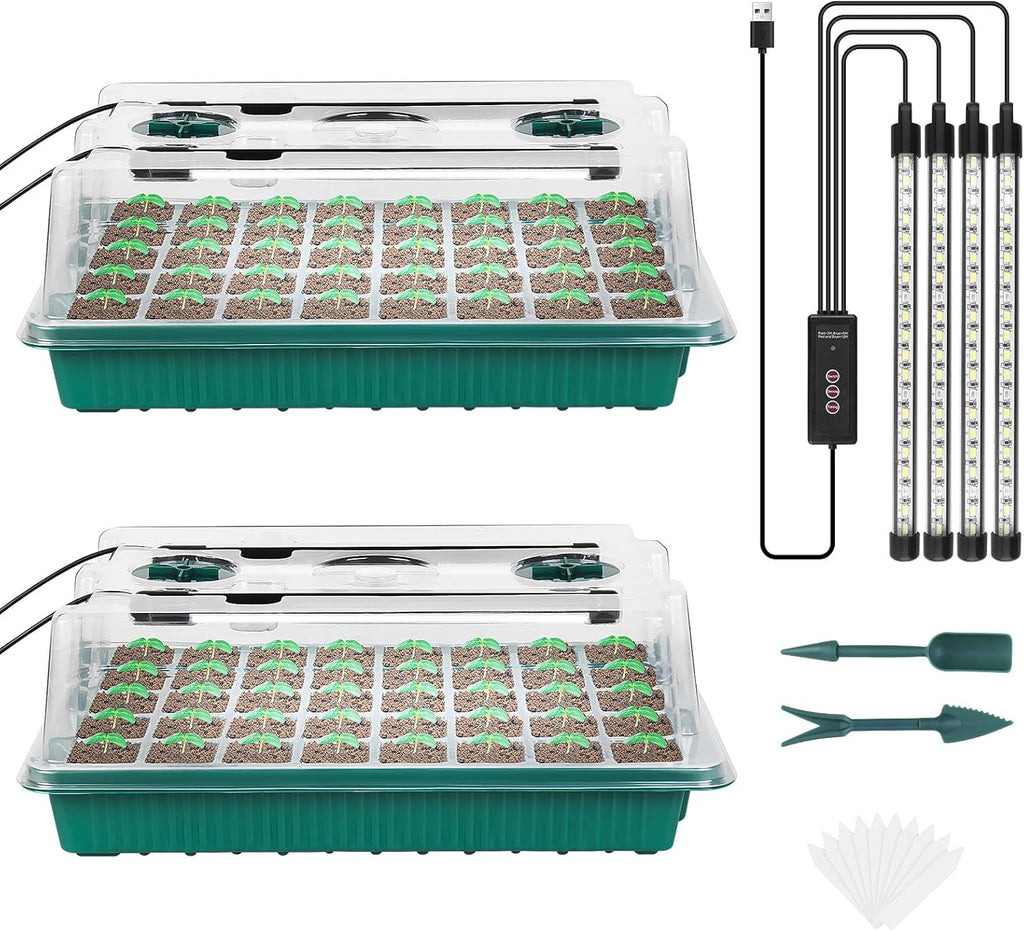Seed Starter Tray with Grow Light, 80 Cells Seed Starter Kit with Humidity Dome, Adjustable Brightness Plant Starter