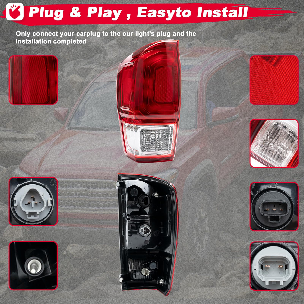 Left Side Rear Tail Light Housing Compatible with 2016-2022 Toyota Tacoma with Brake Lamp With Bulb Replace