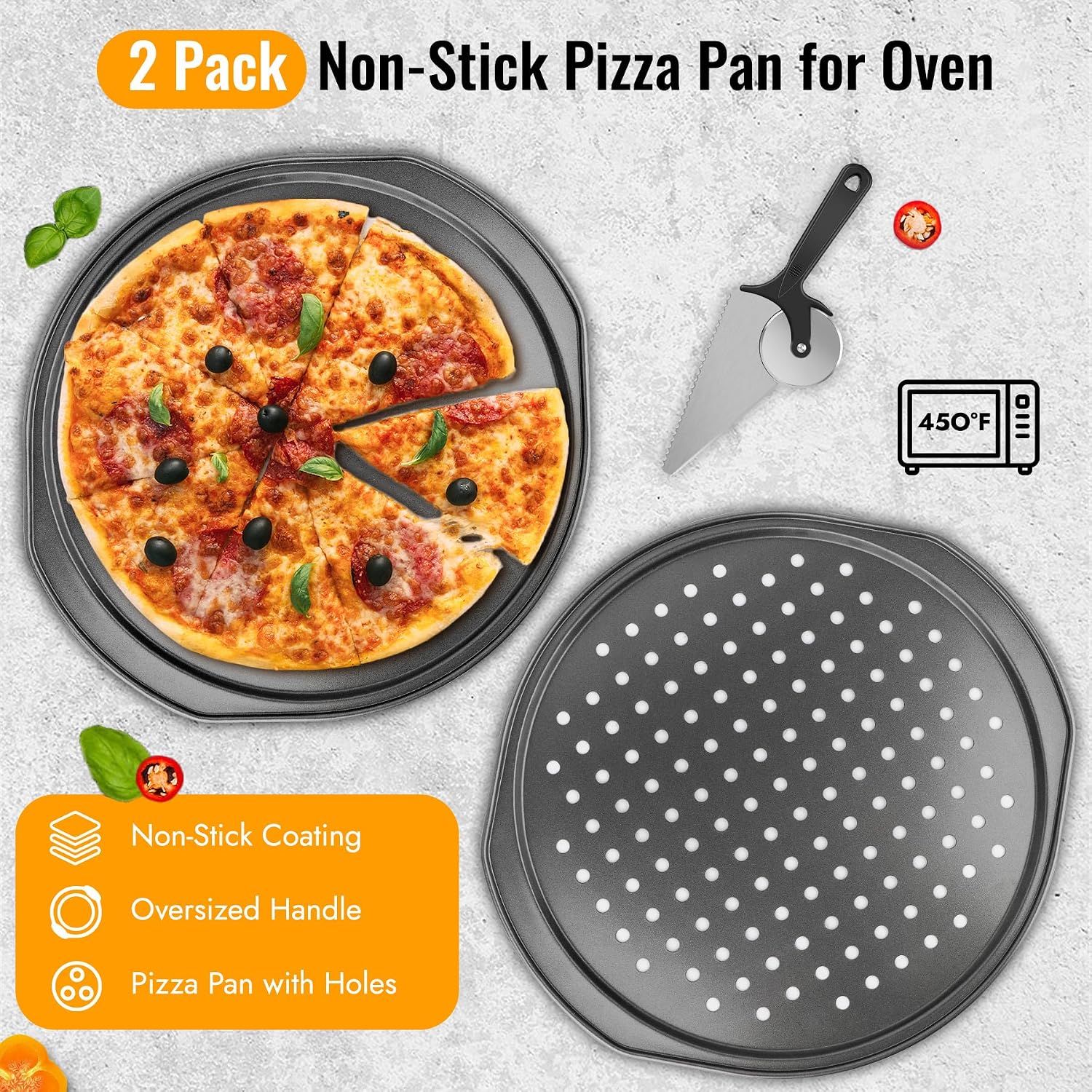 Pizza 7PCS Pizza Peel Pizza Pan Set, 12" x 14" Pizza Spatula, Aluminum Pizza Paddle with Rocker Cutter Scraper Pie