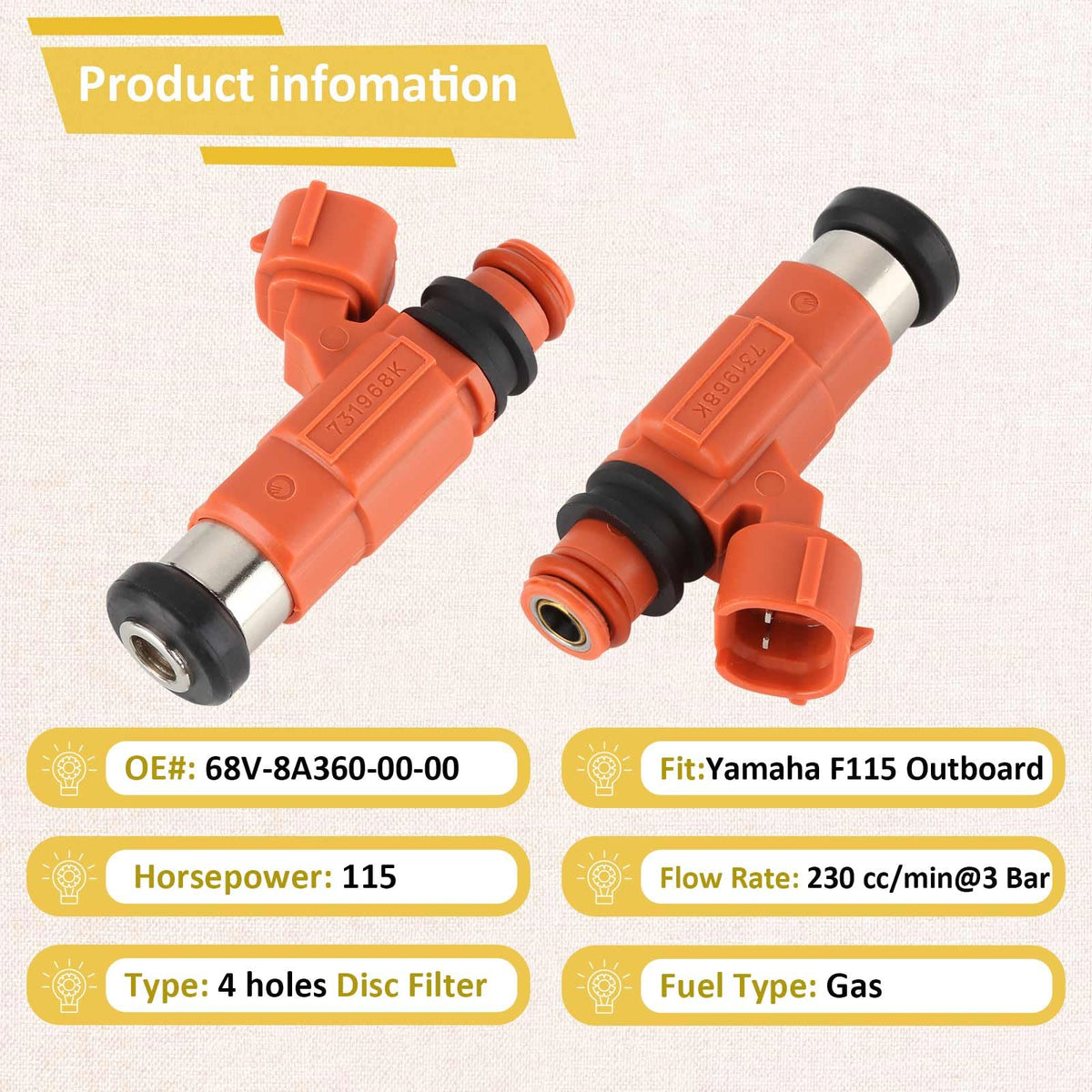 Compatible with/Yamaha 2000-2010 F115 115HP Outboard Fuel Injectors