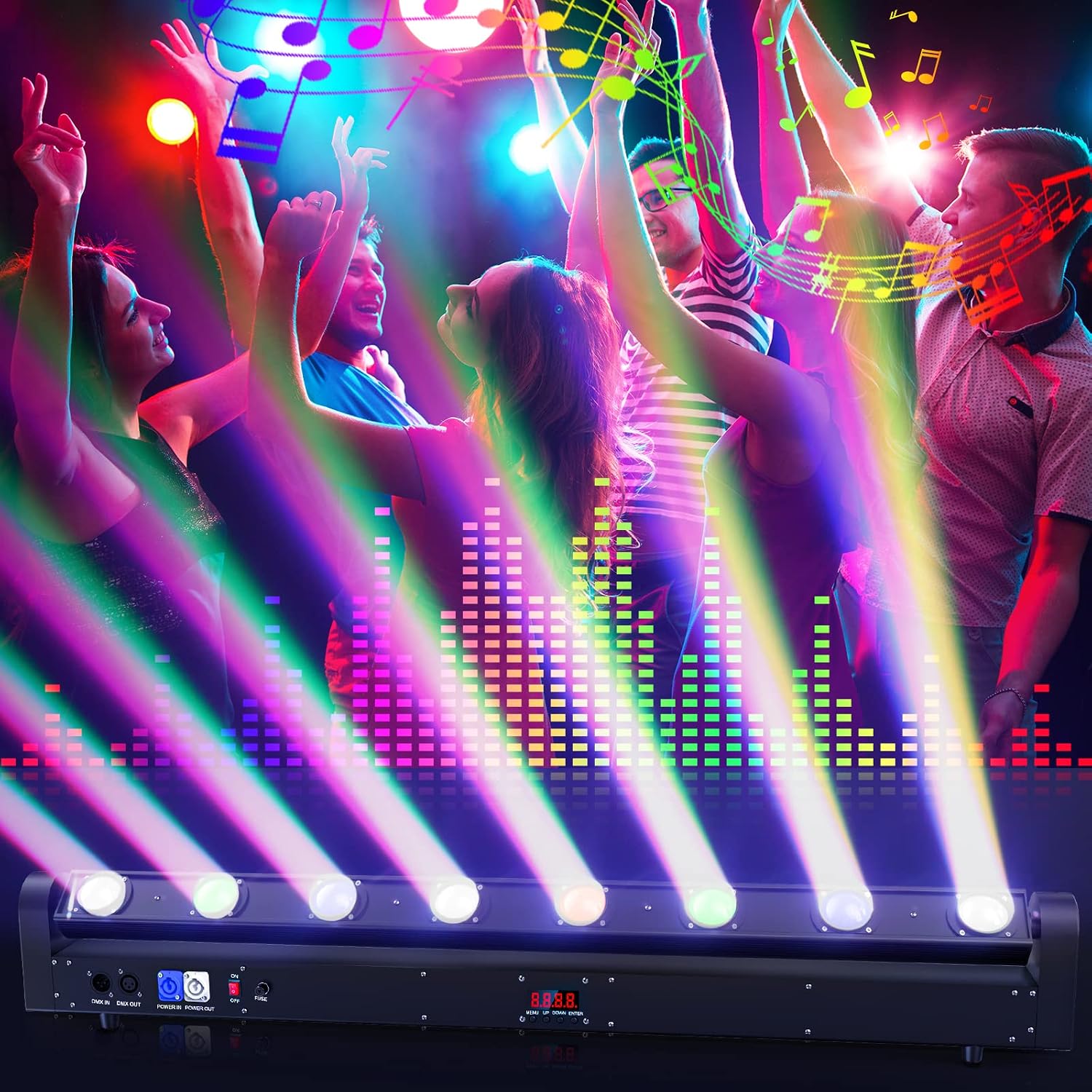 8 Eye LED Wall Wash Light Bar, 120W RGBW 4IN1 Moving Head Stage Lights, DMX512 and Sound-Activated Control Stage
