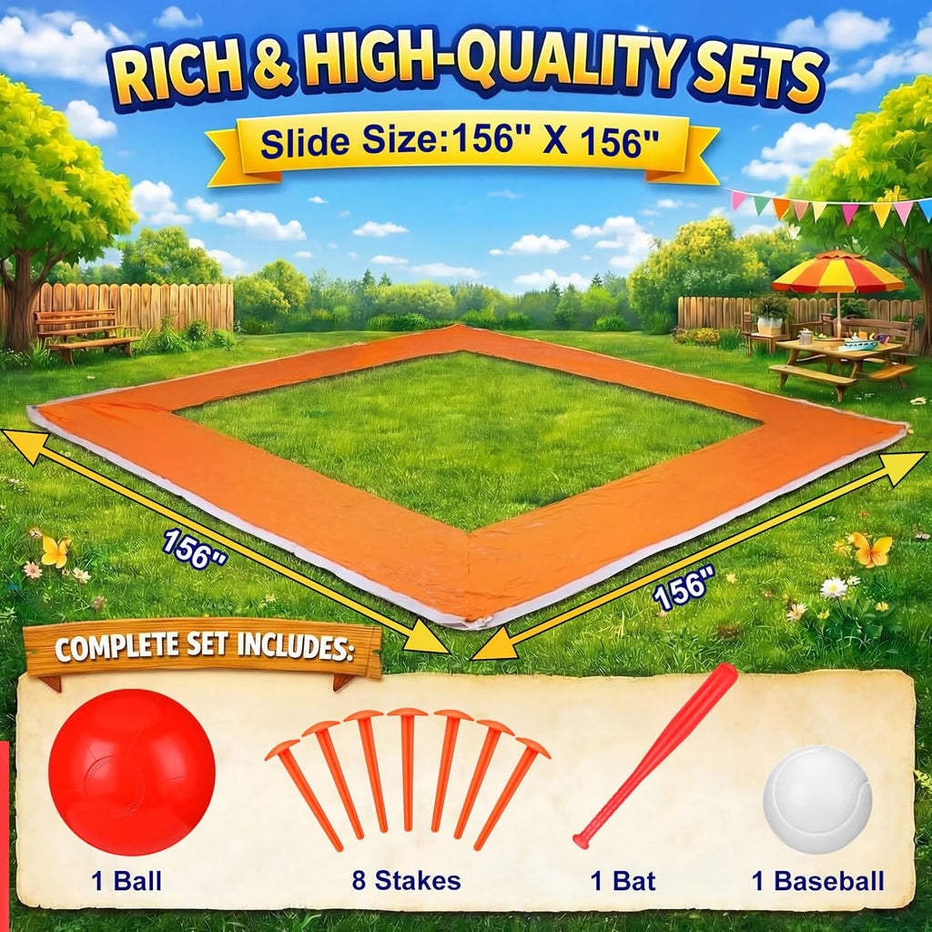 Baseball Water Slide Set 13 ft Water Slide Game Toys for Kids Summer Outdoor Backyard with Fixed Piles Baseball Bat &