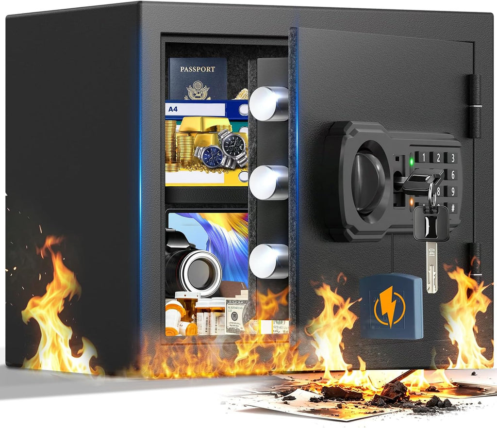 Small Fireproof Safe Box | 1800℉ 35-Min Real Test Fire Safe | 1.2 Cuft Safe | 22Lbs Heavy Fire Money Safe | 3 Quick