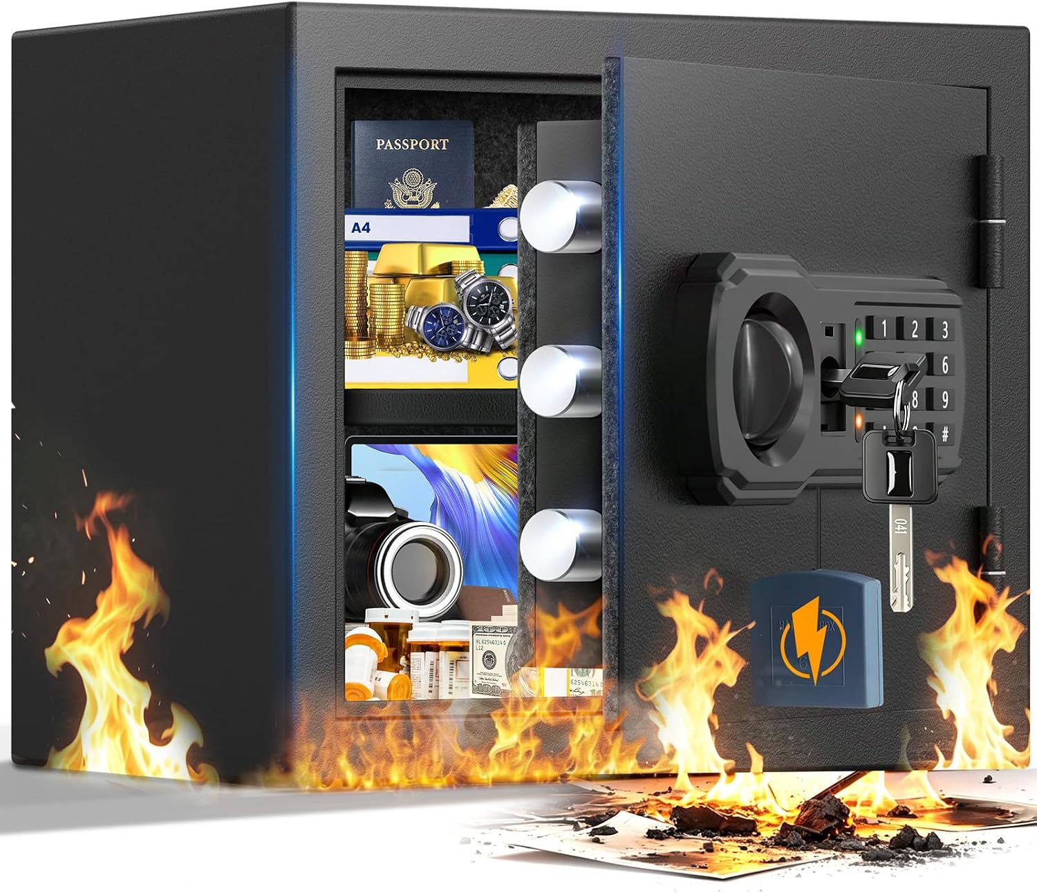 Small Fireproof Safe Box | 1800℉ 35-Min Real Test Fire Safe | 1.2 Cuft Safe | 22Lbs Heavy Fire Money Safe | 3 Quick