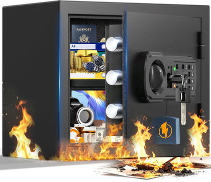 Small Fireproof Safe Box | 1800℉ 35-Min Real Test Fire Safe | 1.2 Cuft Safe | 22Lbs Heavy Fire Money Safe | 3 Quick