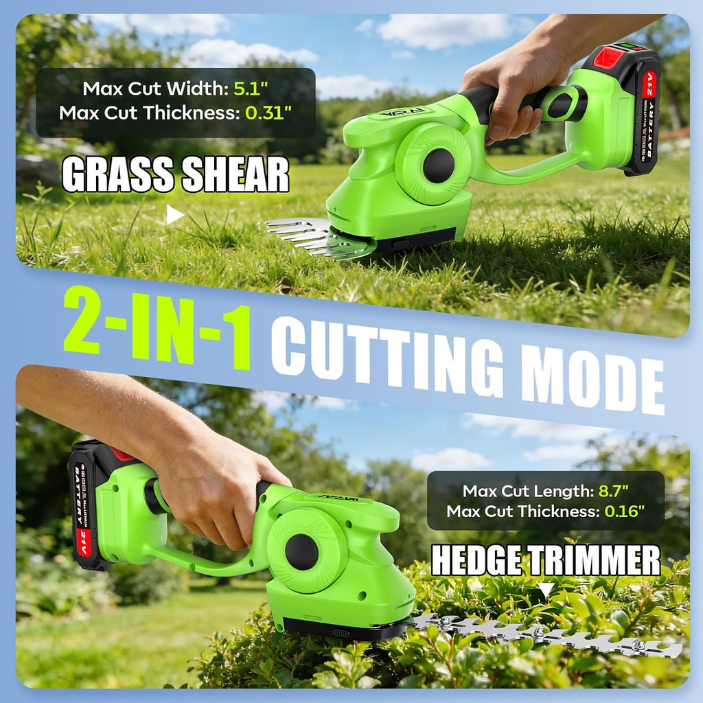 Cordless Hedge Trimmer, Professional Bush Trimmer with Sharp Dual Blades, Lightweight Battery Powered Garden Tool for