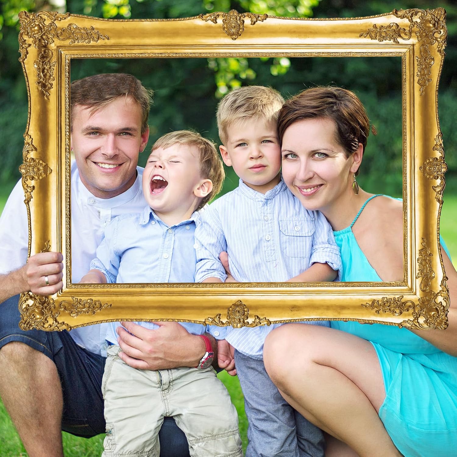 Large Photo Booth Props 32 x 24 Inch Gold Picture Selfie Frame Vintage Photo Frame Creative Friends Party Photo Props