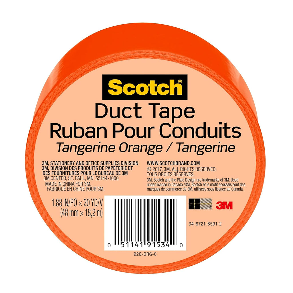 Duct Tape, 1.88 in x 20 yd, Tangerine Orange, 1 Roll (920-ORG-C)