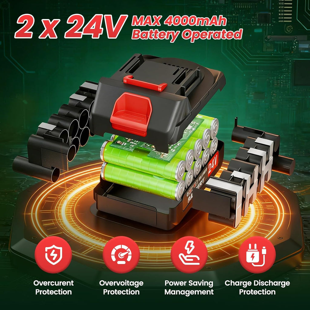 Cordless Weed Wacker 24V, 2 x 4.0Ah Battery Powered Weed Eater with Wheel | 3 in 1 Stringless Weed Trimmer