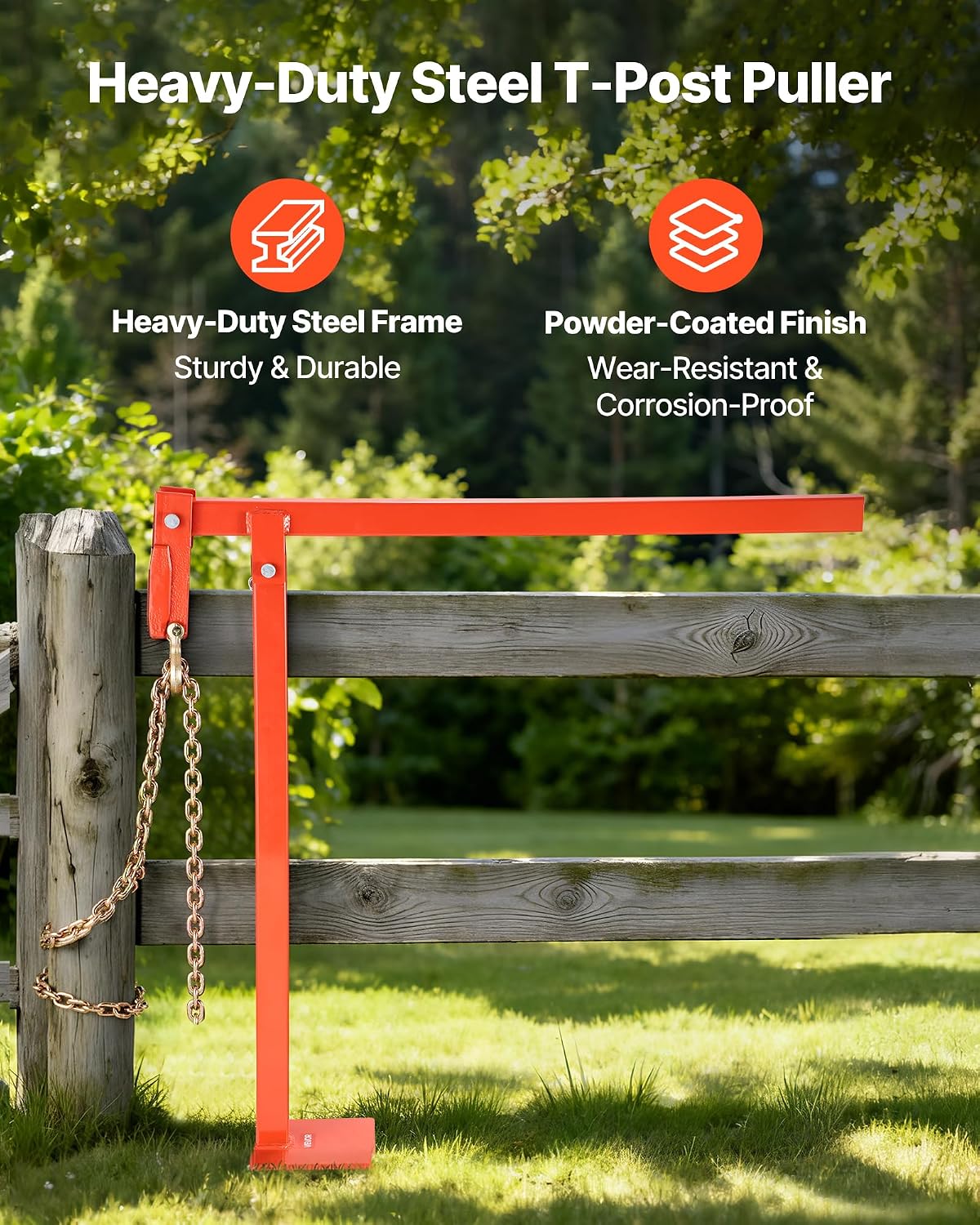 36 in T Post Puller, Heavy Duty Fence Post Pullers with Puller Plate & 47 in Lifting Chain, Labor-Saving T-Post