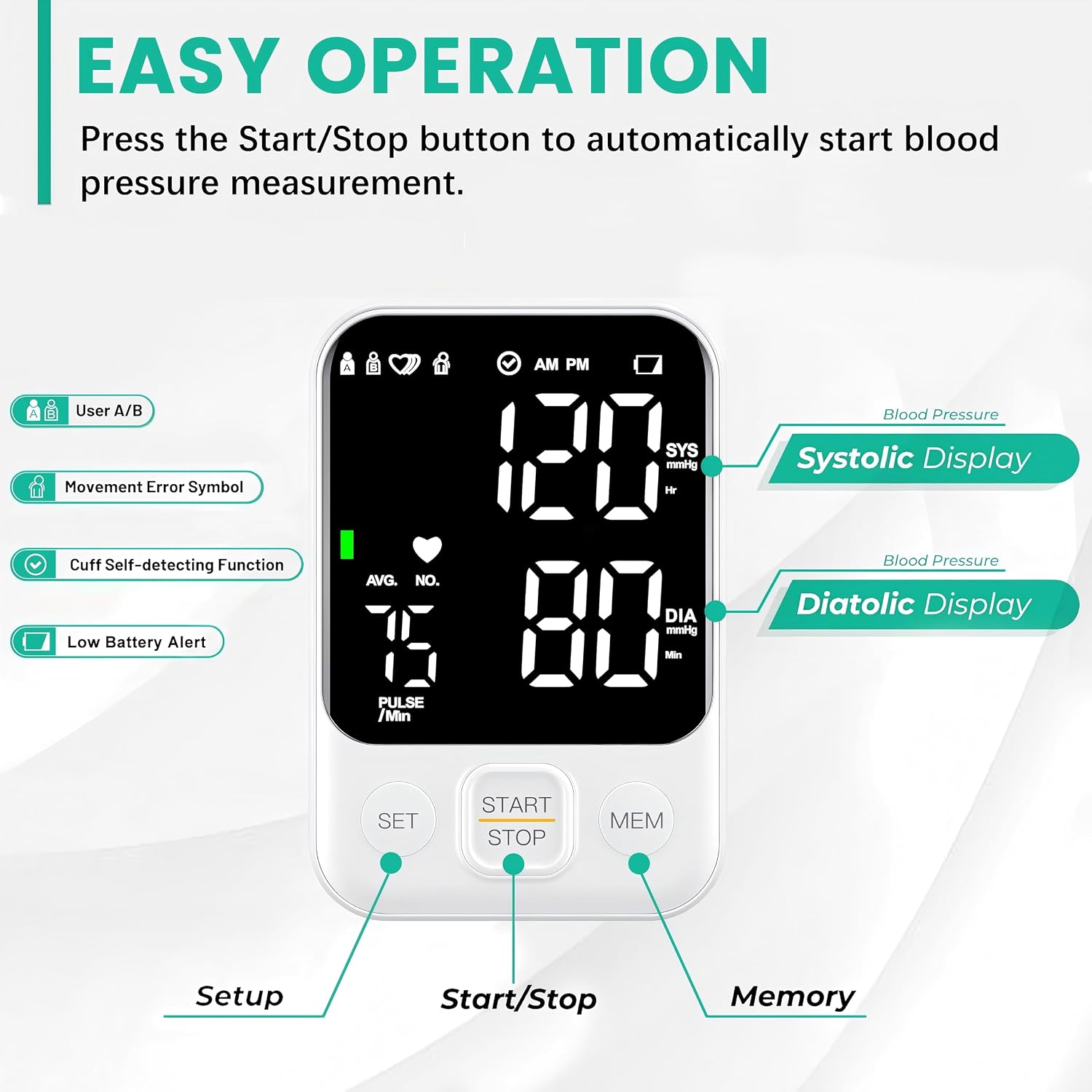 FDA Cleared Blood Pressure Monitor Upper Arm BP Machine for Home Use | Clinical Accuracy, 2x120 Memory, Large LED