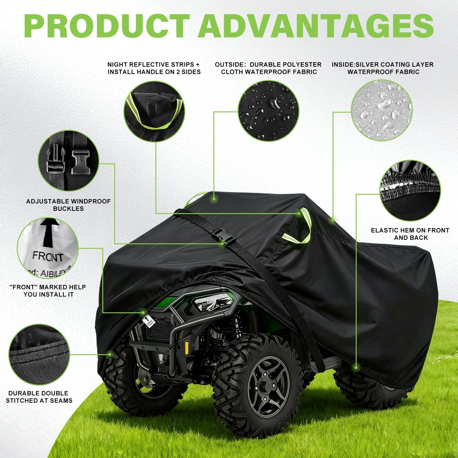 ATV Cover Waterproof Outdoor,Durable 420D Oxford Cloth,Buckle Straps | 4 Wheeler Covers,Four Wheeler Quad Storage