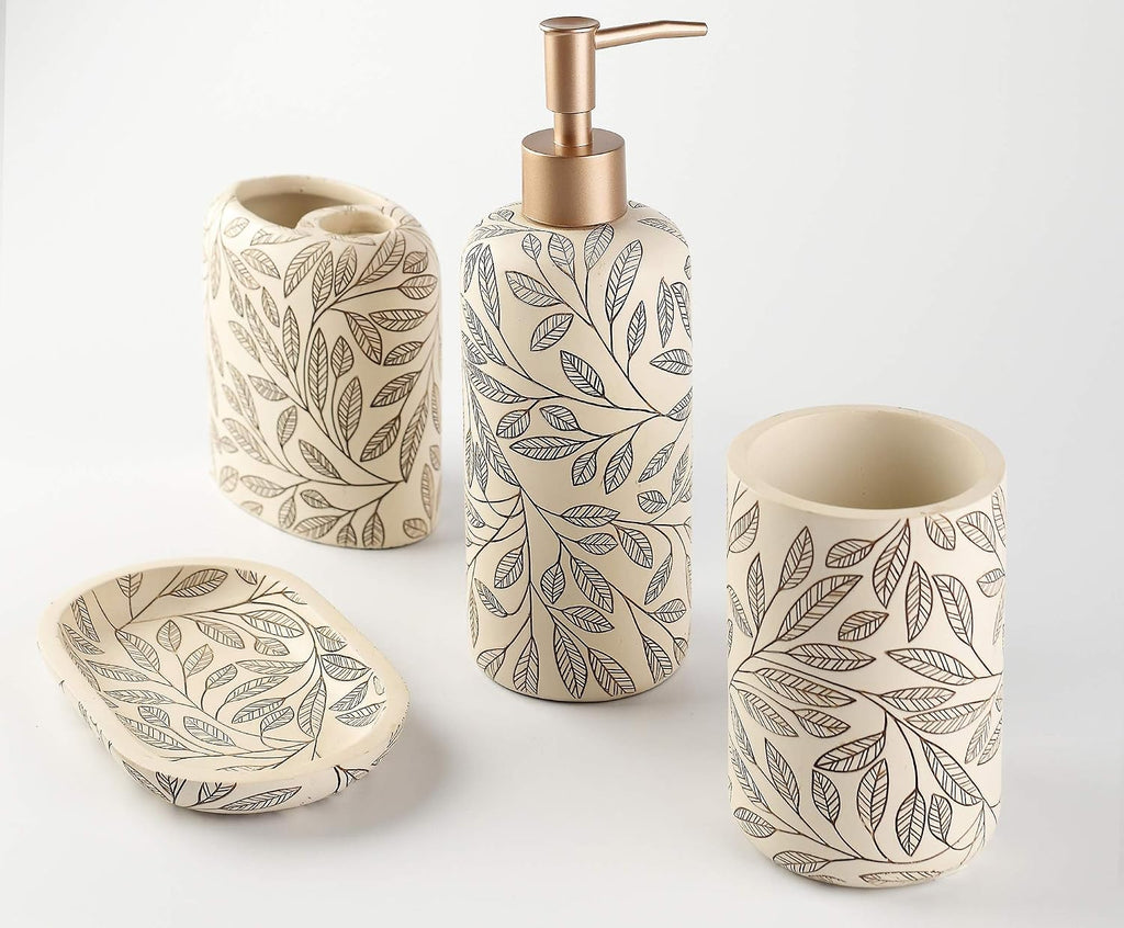 Bathroom Accessories Set,Toothbrush Holder,Farmhouse Bathroom Decor,4 Pcs Resin Gift Set Apartment Necessities